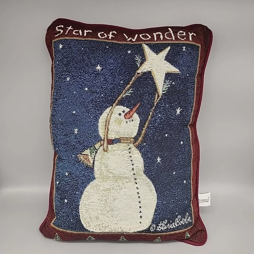 Riverdale Gloria Star Of Wonder Snowman Tapestry Pillow Christmas 16x12
